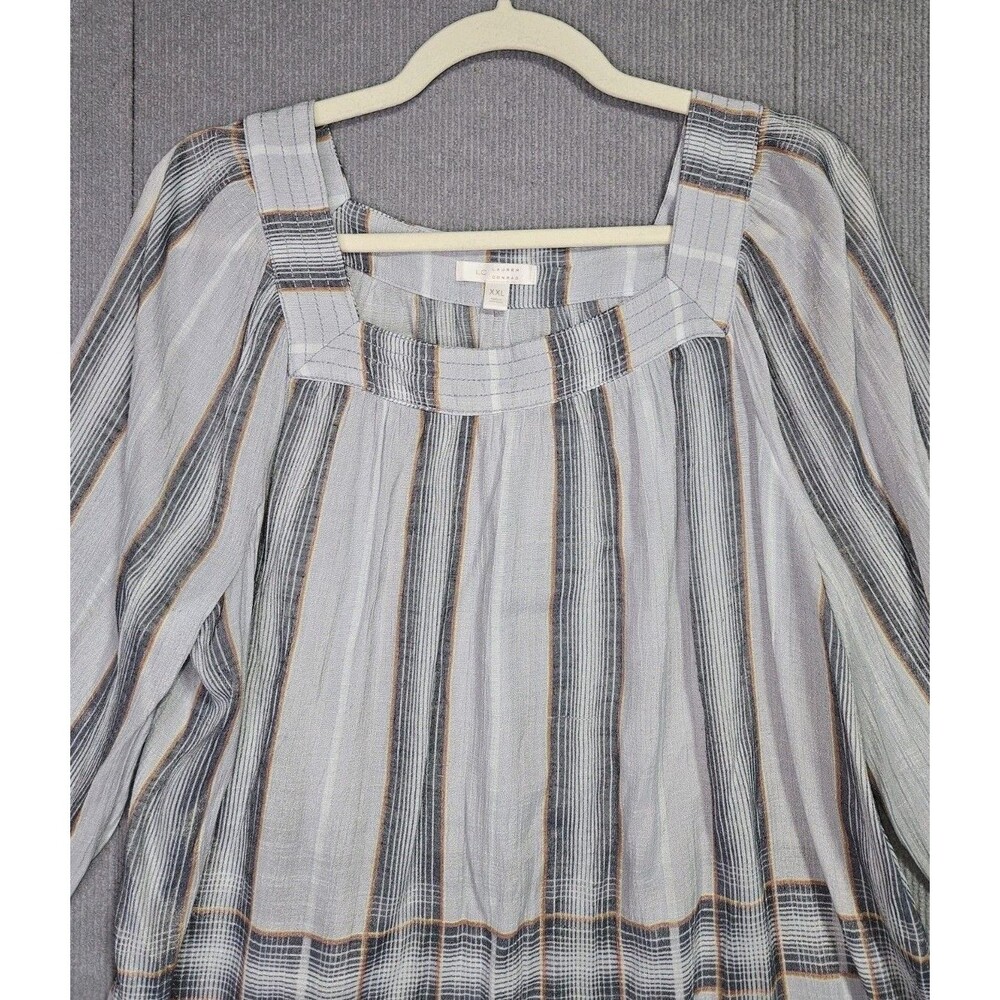 LC Lauren Conrad Blouse Womens XXL Blue Plaid Peasant Top Long Sleeve